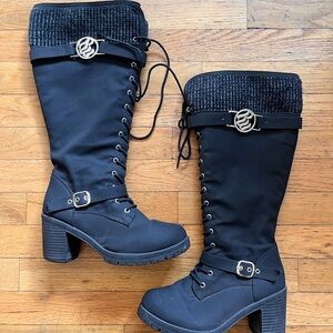 Rocawear Black Lace-Up Knee-High Boots